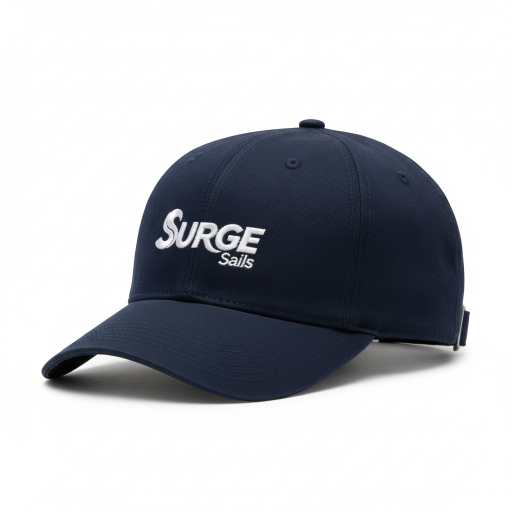 SurgeSails Premium Sailing Cap in navy blue with embroidered logo