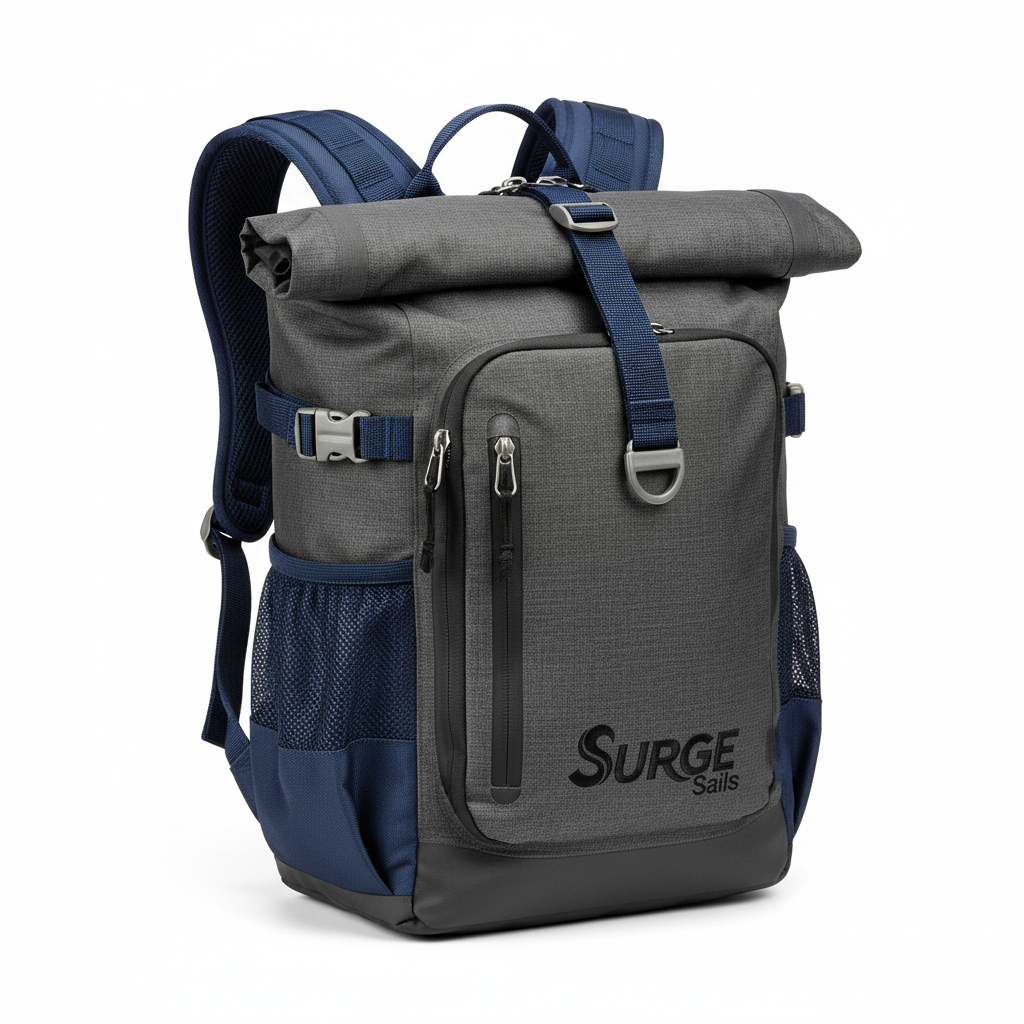 SurgeSails Technical Sailing Backpack in gray and navy
